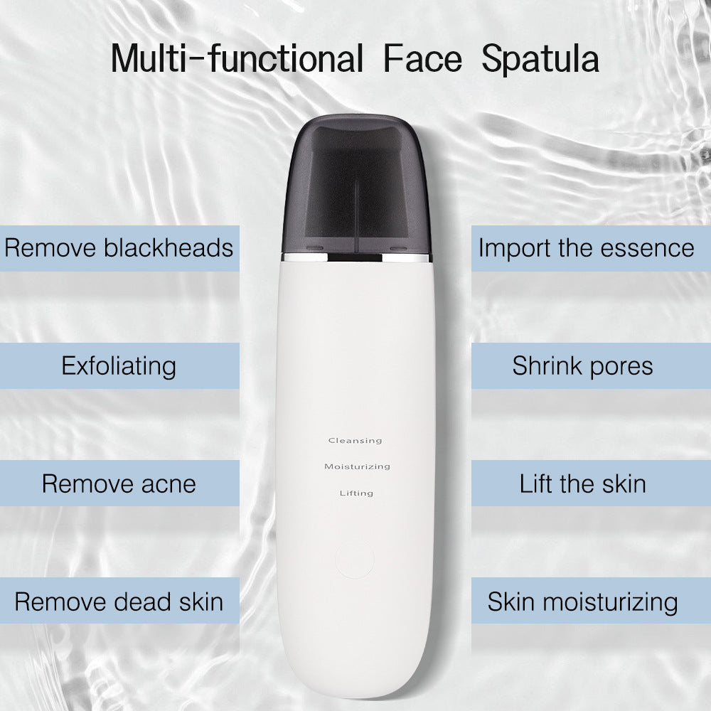 Multi-functional face spatula with text on a white background
