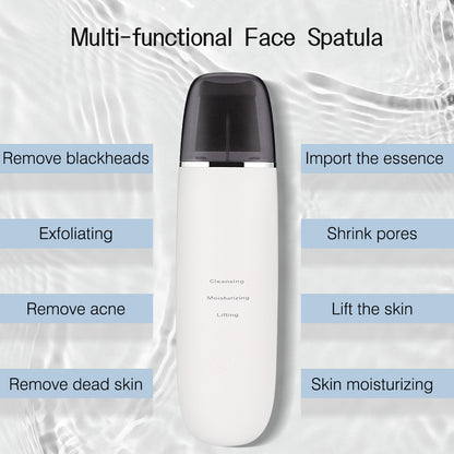 Multi-functional face spatula with text on a white background